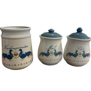 VTG Ceramic Geese Canister Cottagecore Country Farm Flour Salt German Utensil
